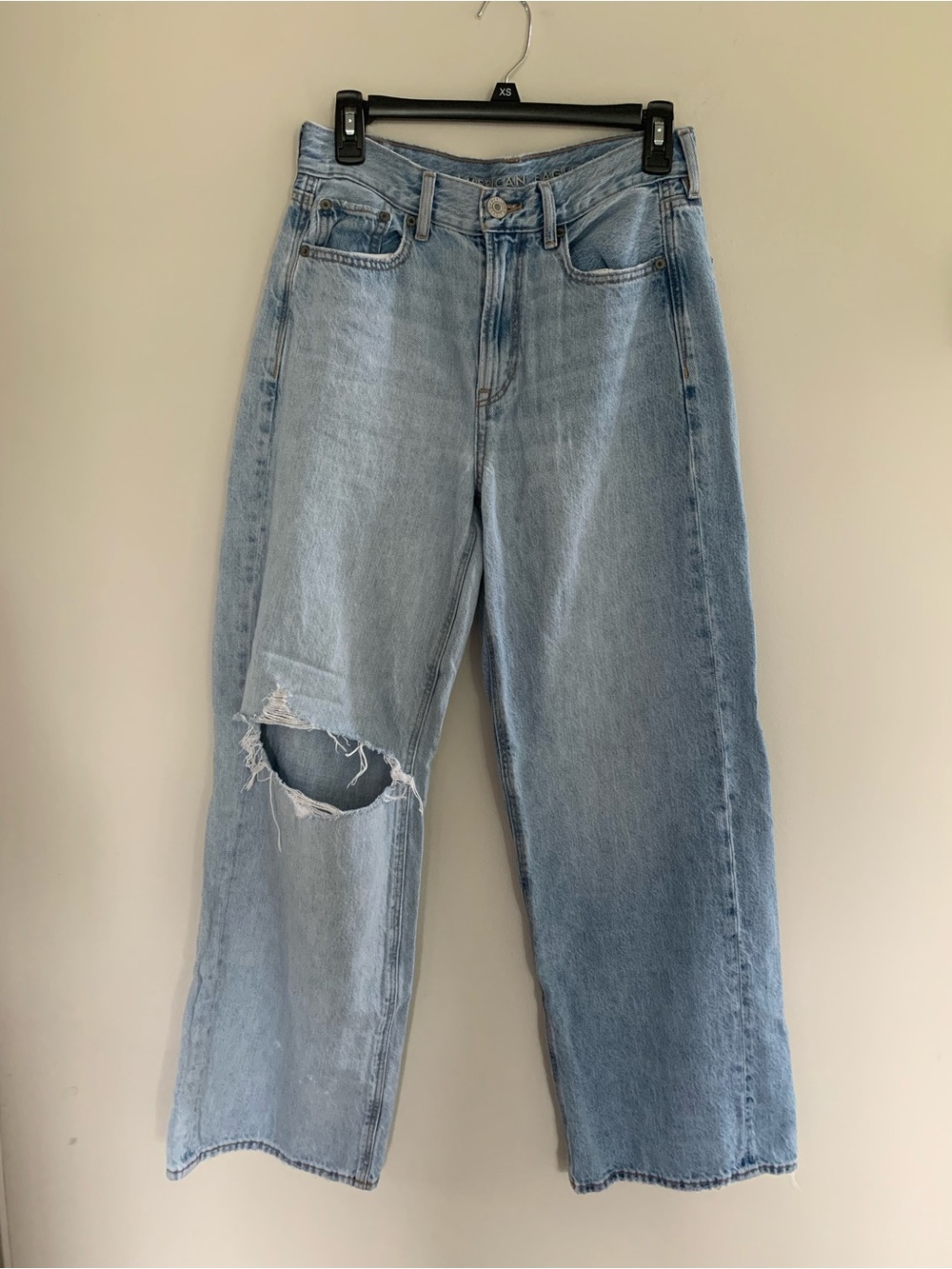 American Eagle Outfitters Light Blue Wide Leg Distressed Jeans